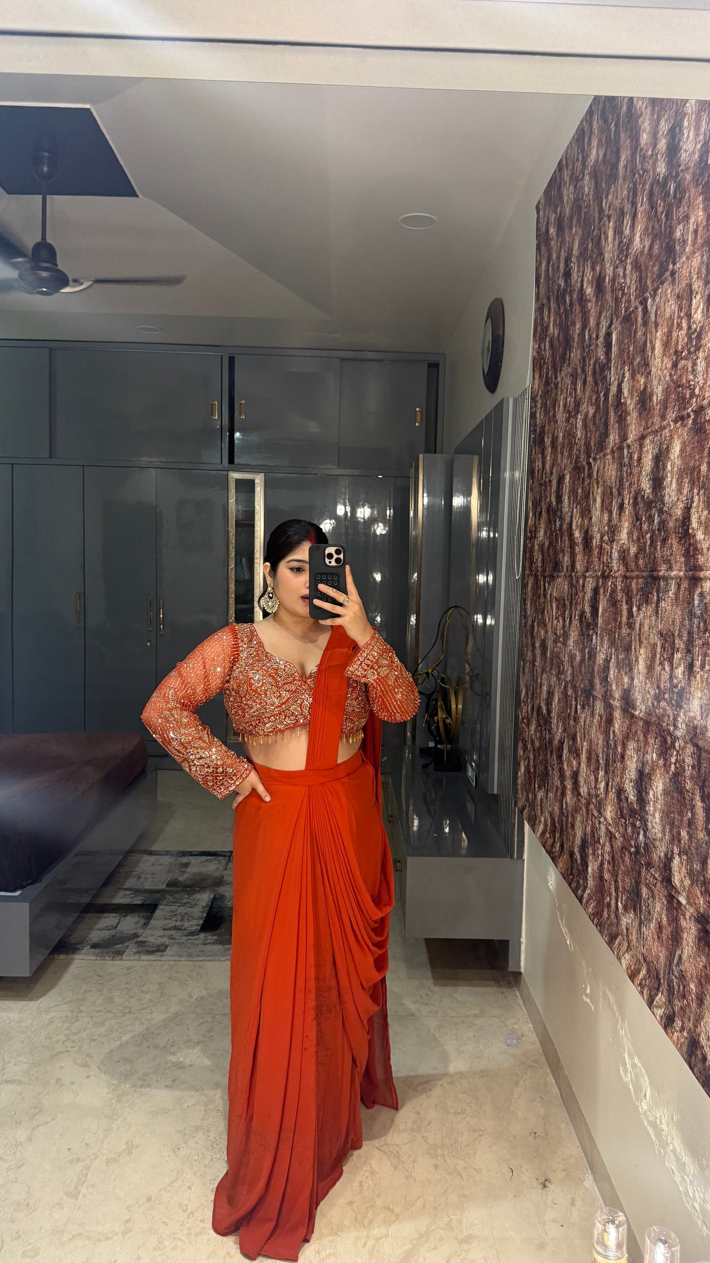 Deep neck handwork saree