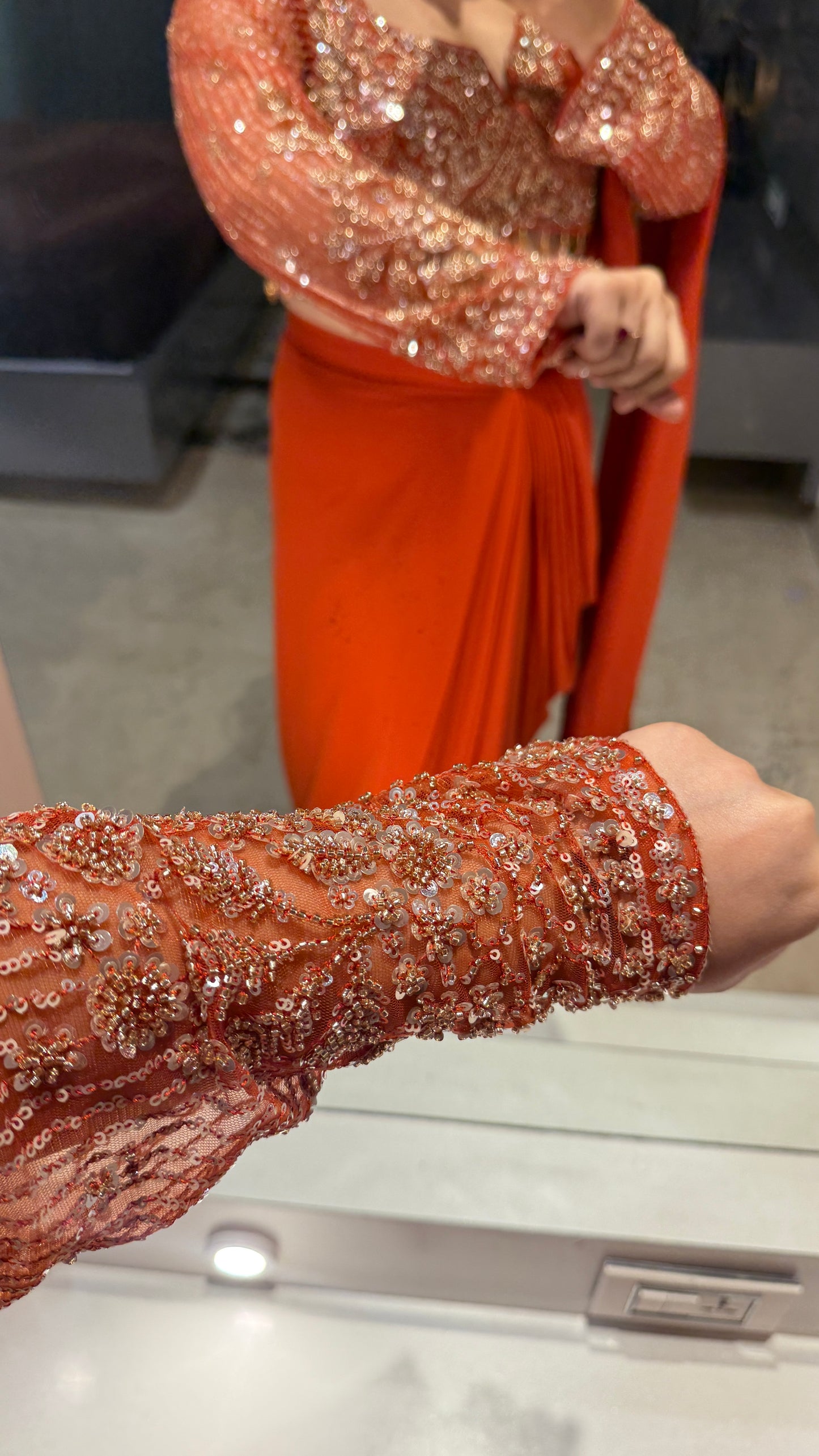 Deep neck handwork saree