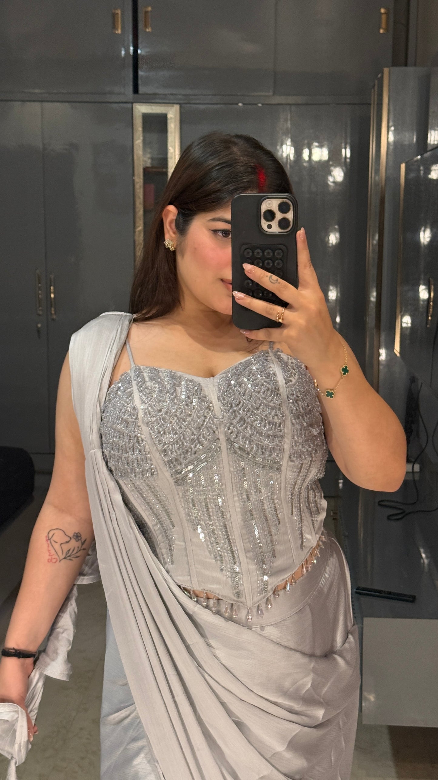 Premium corset saree silver