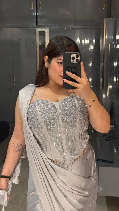 Premium corset saree silver
