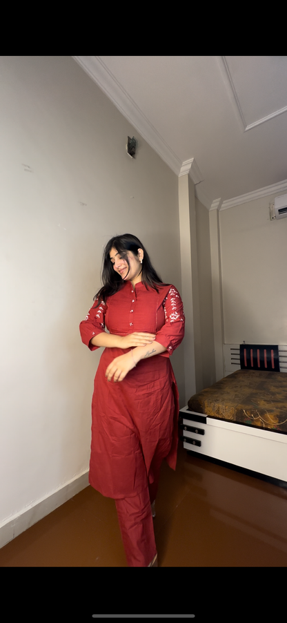 Red suit without dupatta