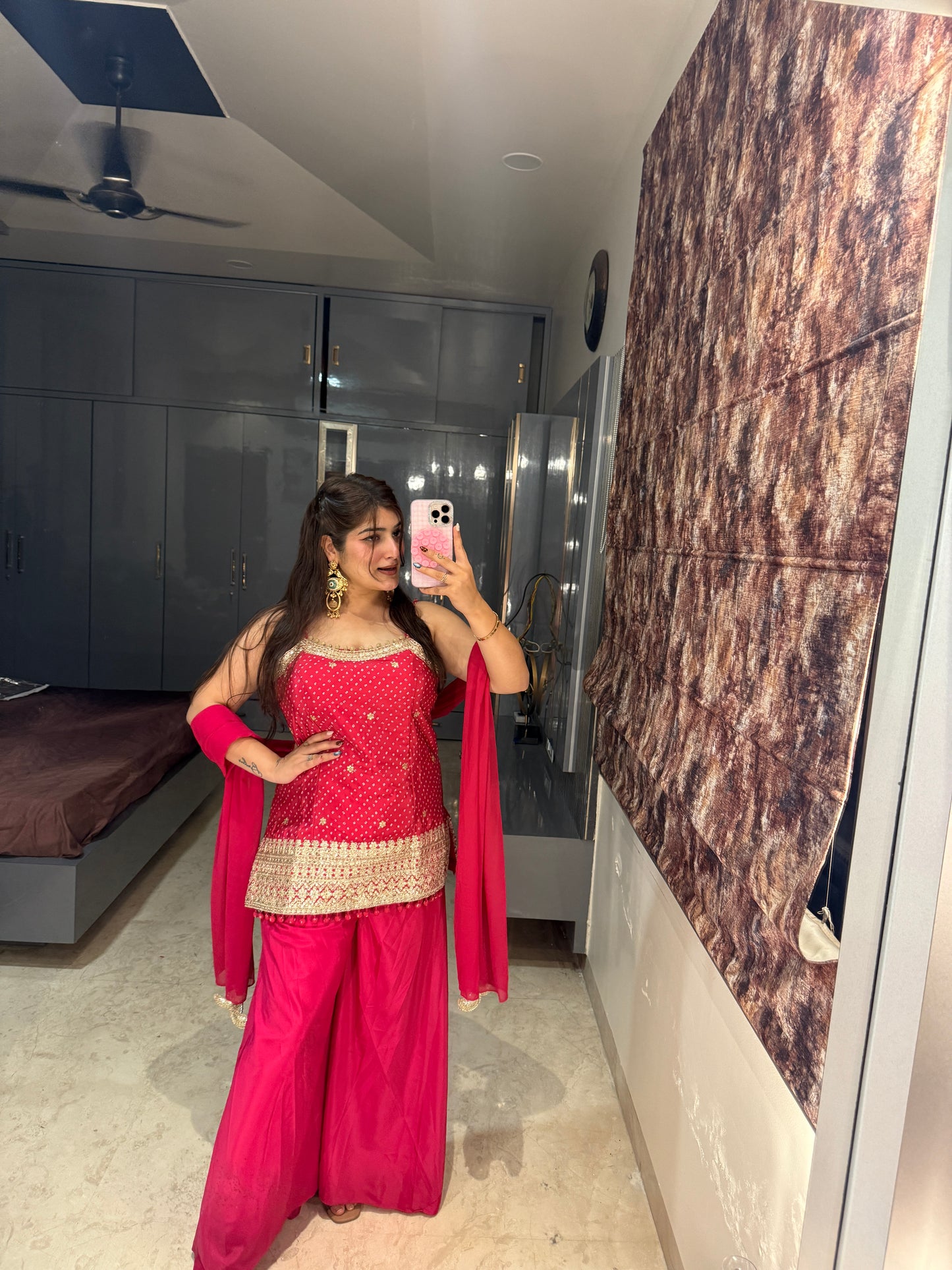 Bandhej plazo set(pink)