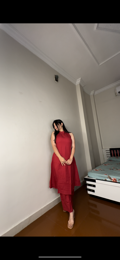 Cut sleeves cotton suit .