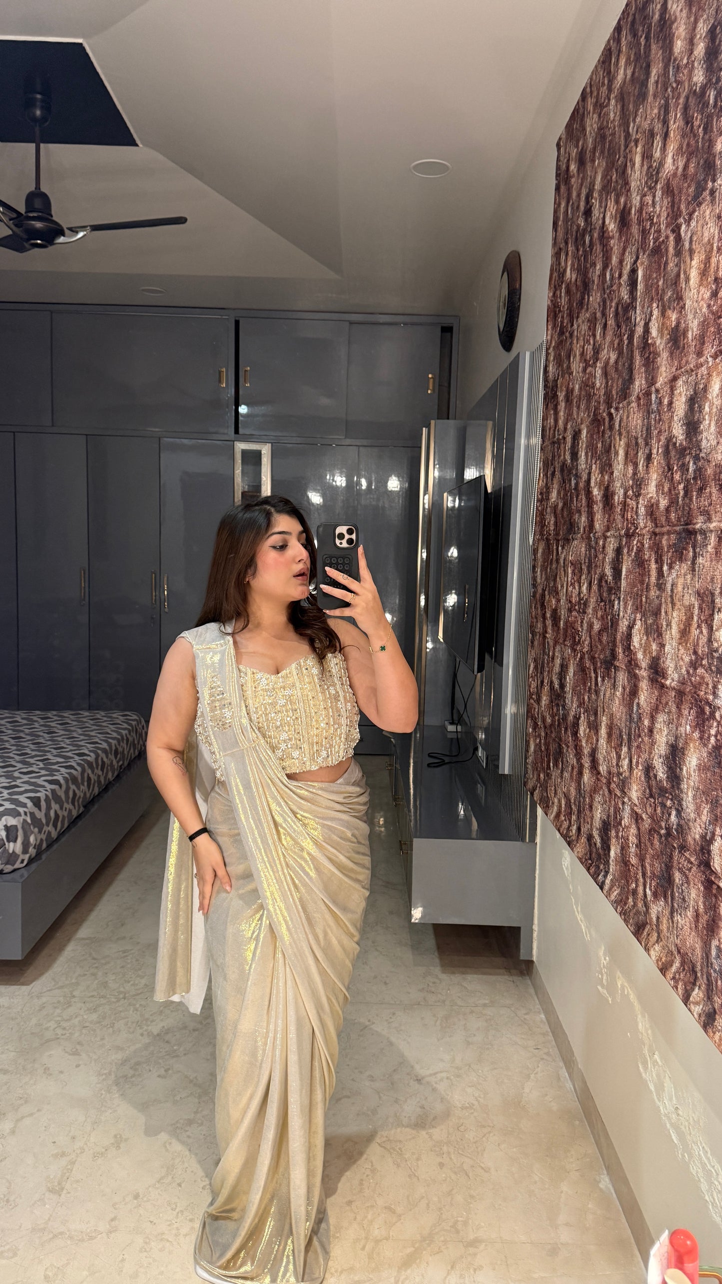 Whitish golden Metallic Saree