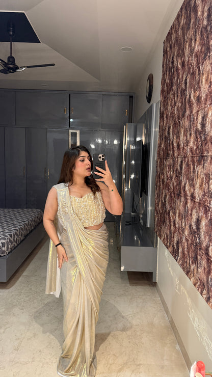 Whitish golden Metallic Saree
