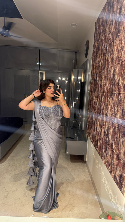 Premium corset saree ( dark grey)