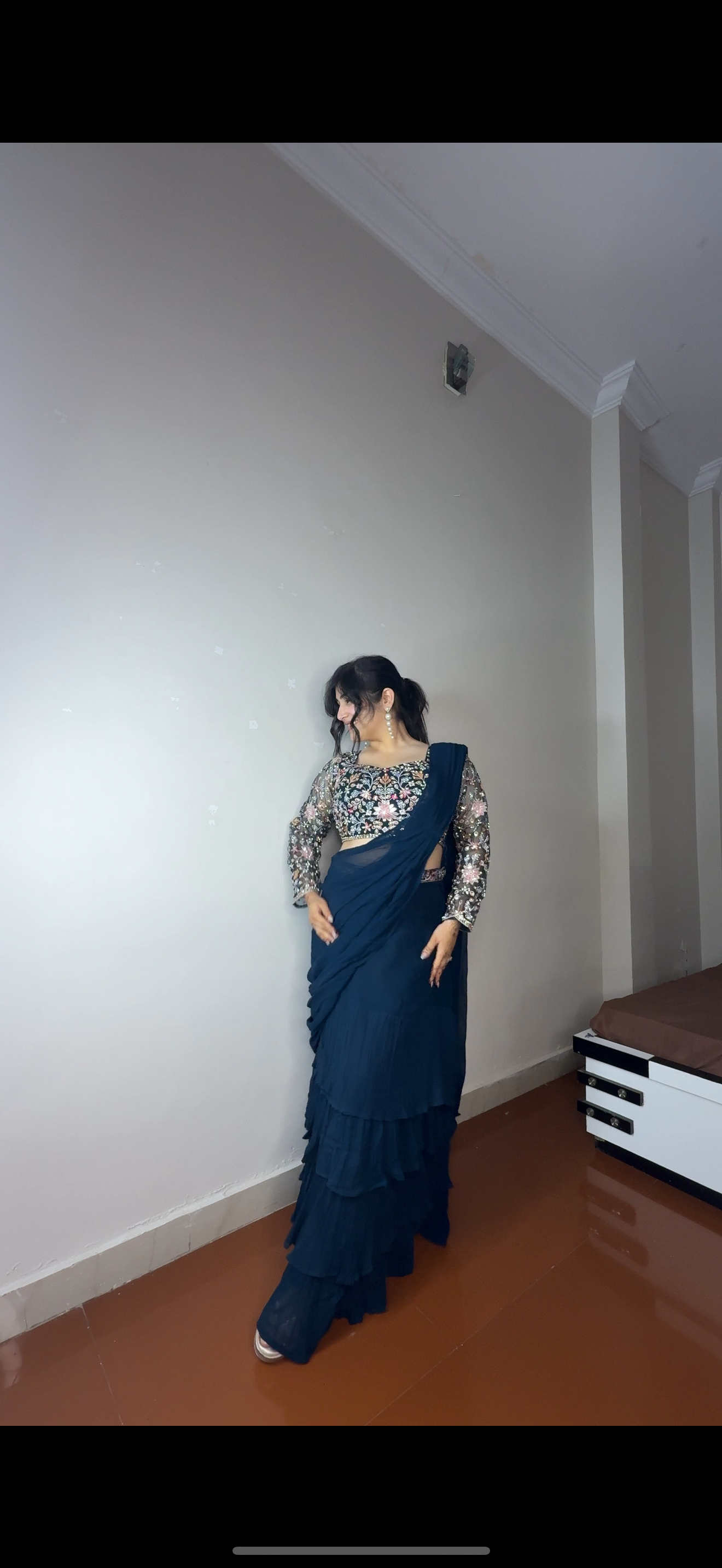 Predrape flower saree