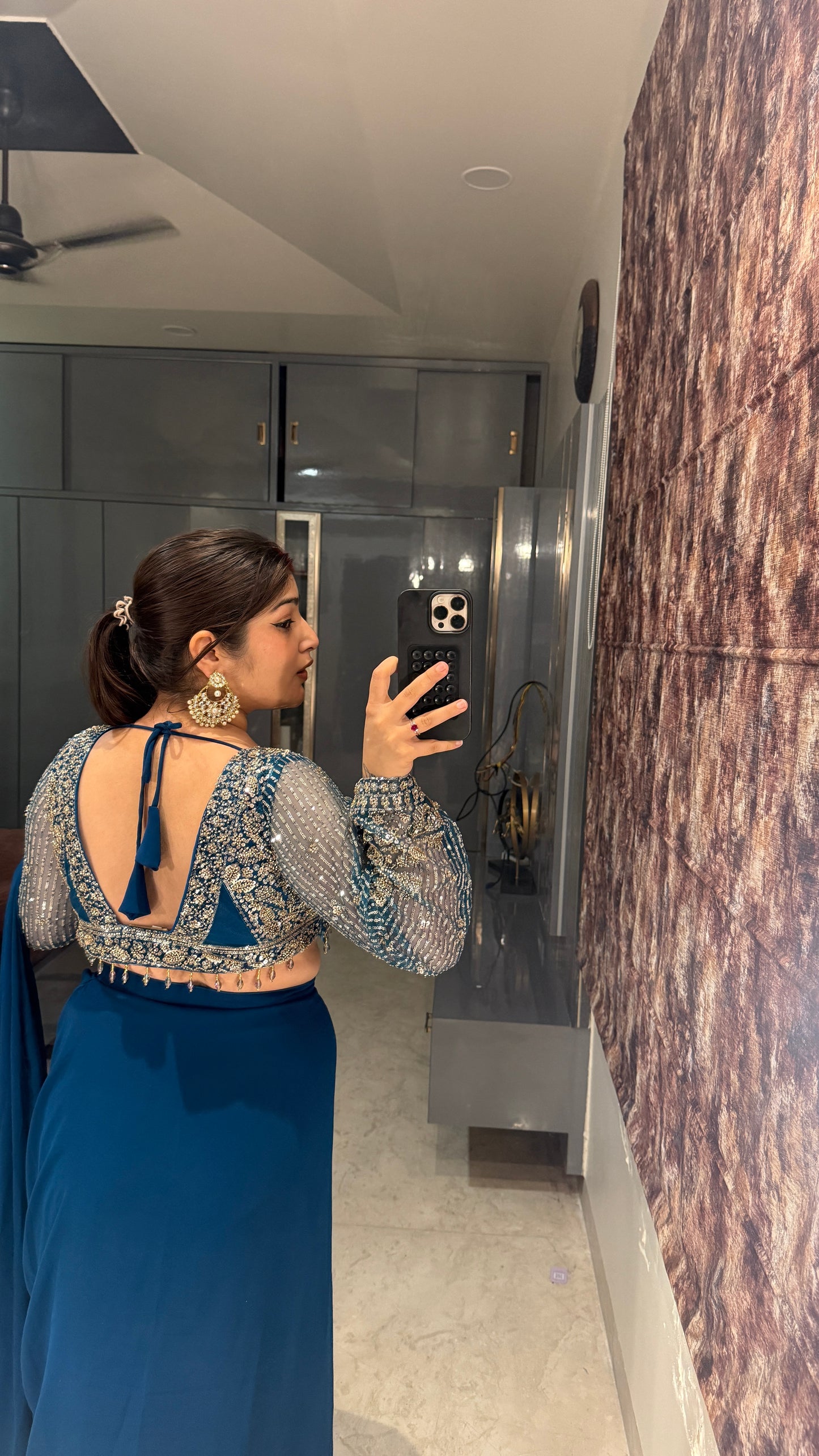 Deep neck handwork saree