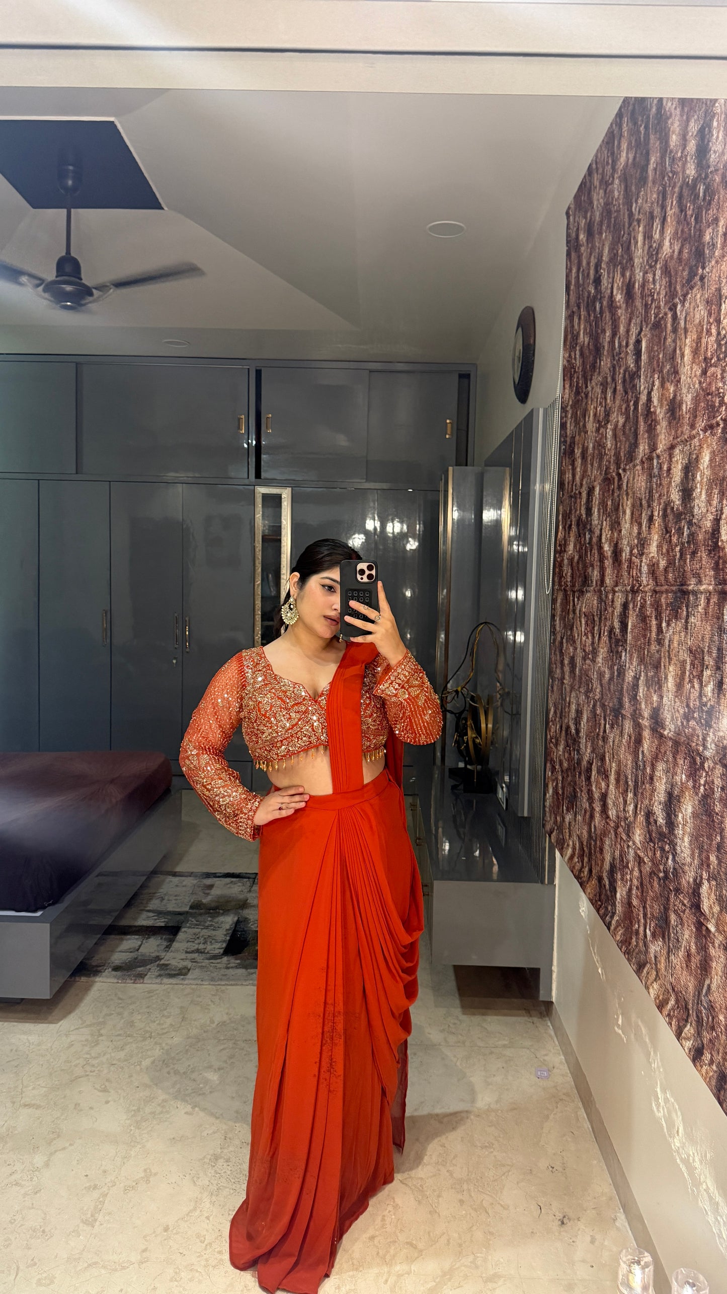 Deep neck handwork saree