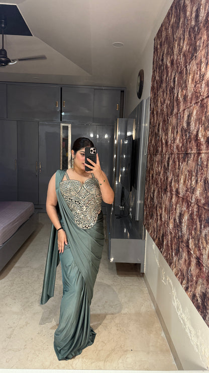 Mirror work saree