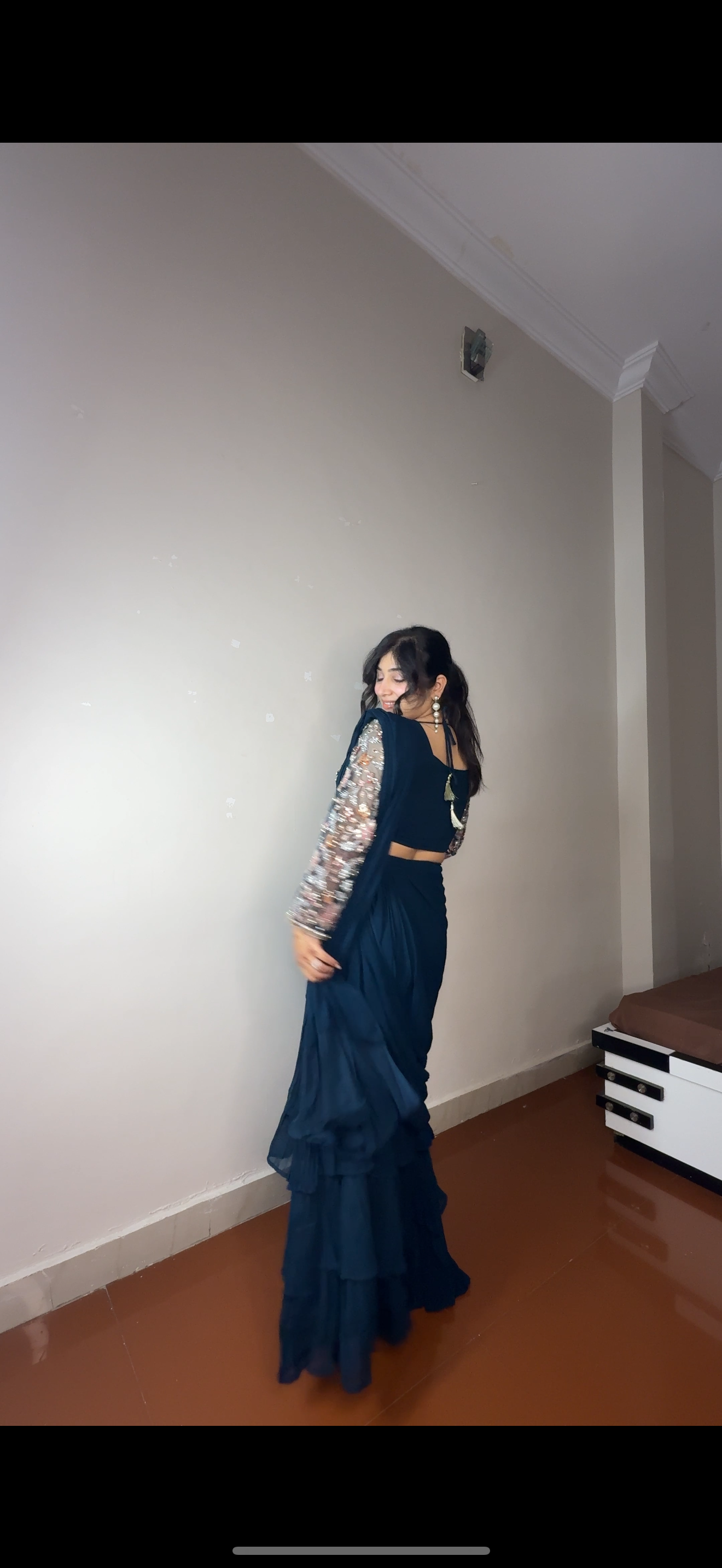 Predrape flower saree