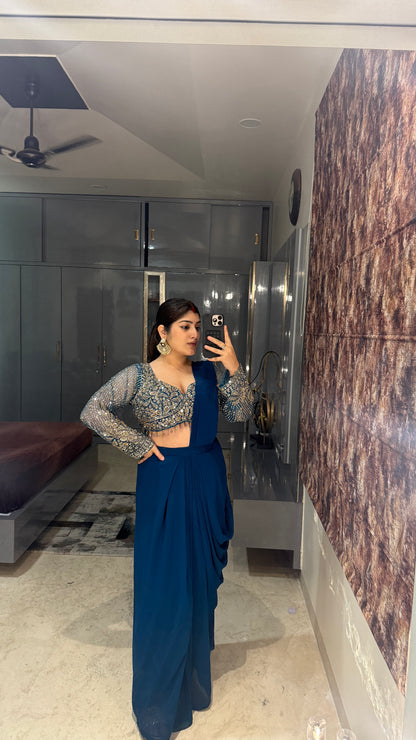 Deep neck handwork saree