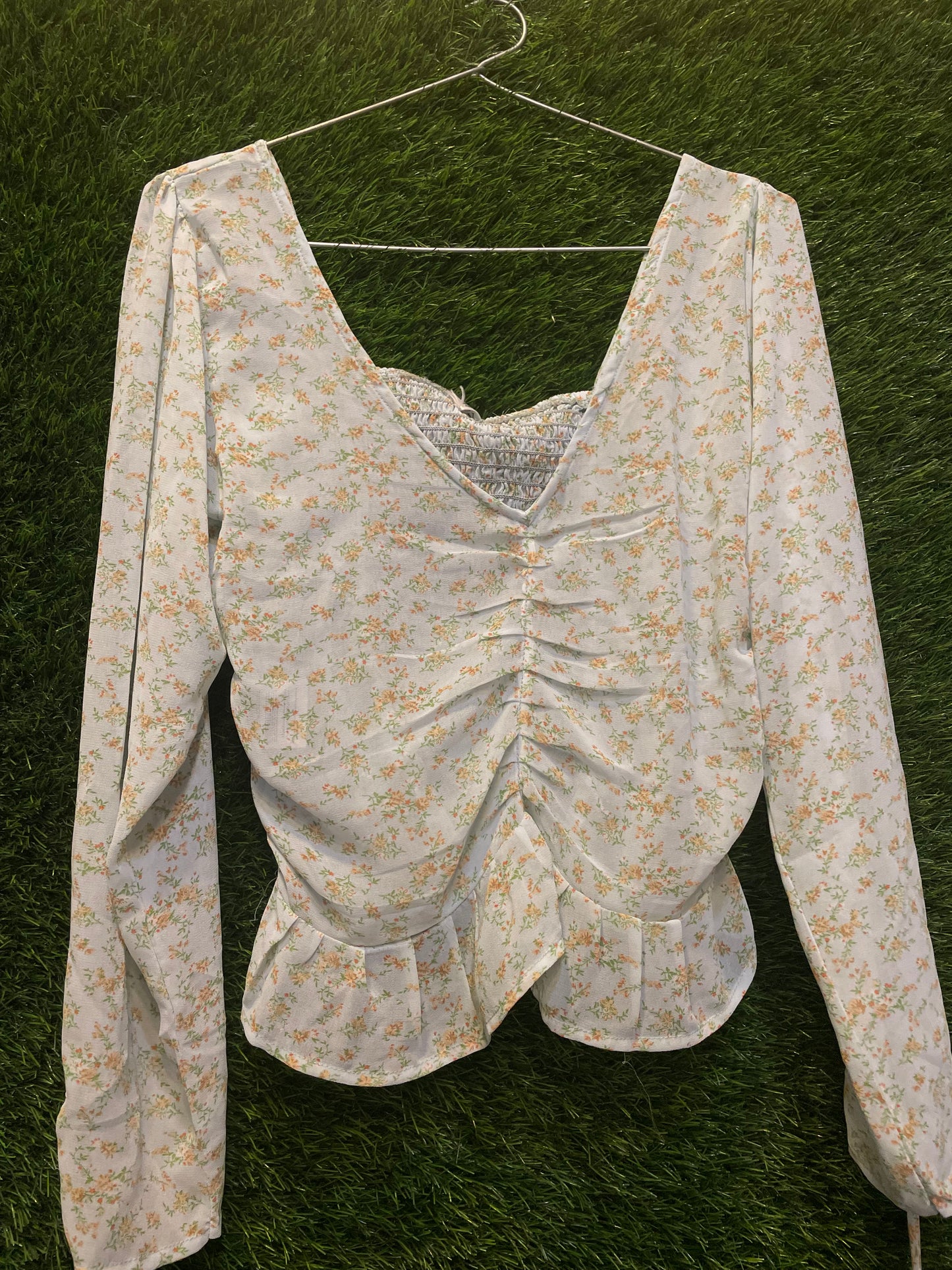 long v-neck floral top