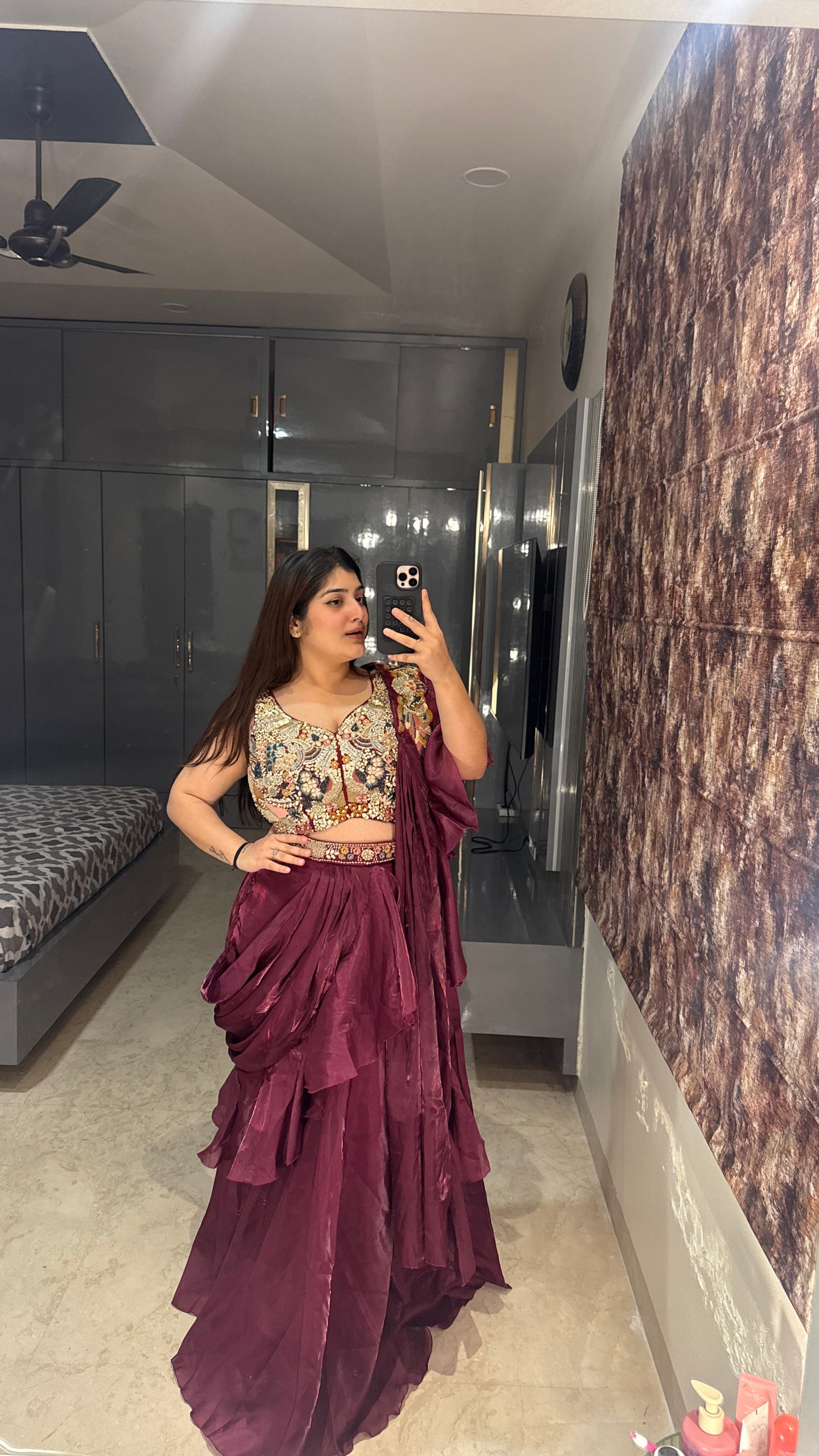 Ruffle saree(purple)