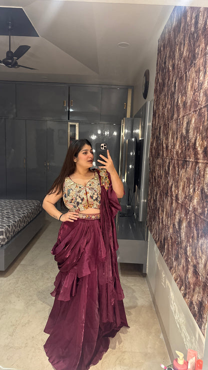 Ruffle saree(purple)