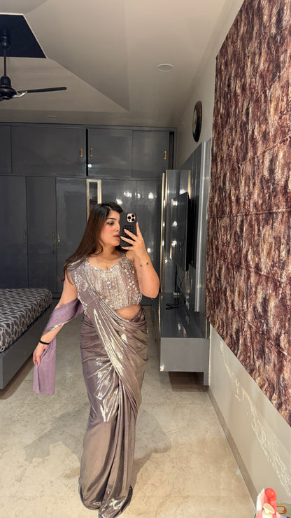 Slivergreen Metallic saree