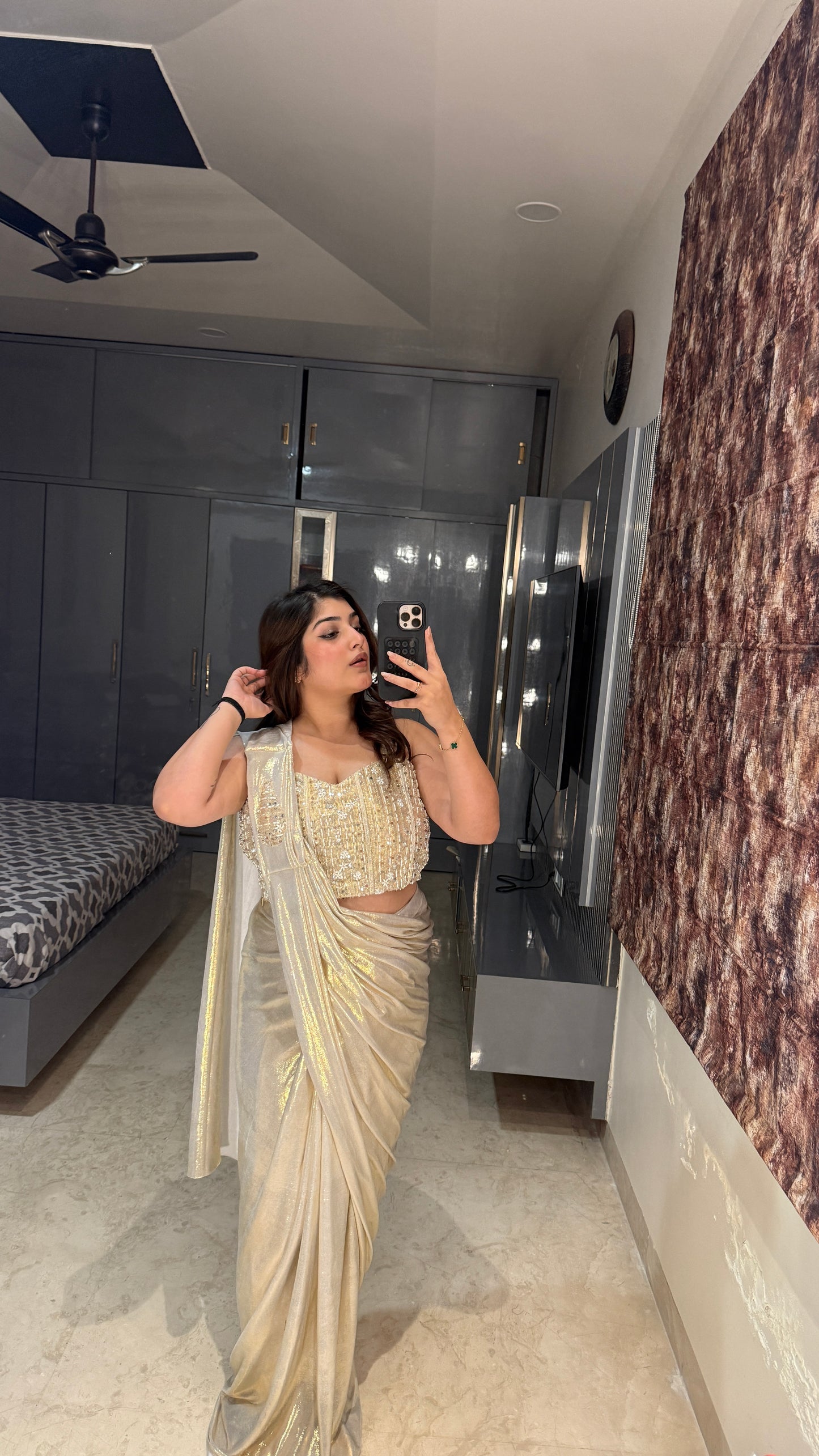 Whitish golden Metallic Saree