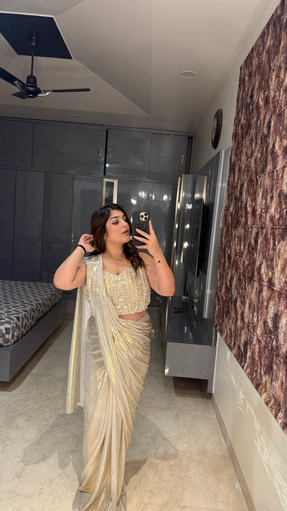 Whitish golden Metallic Saree