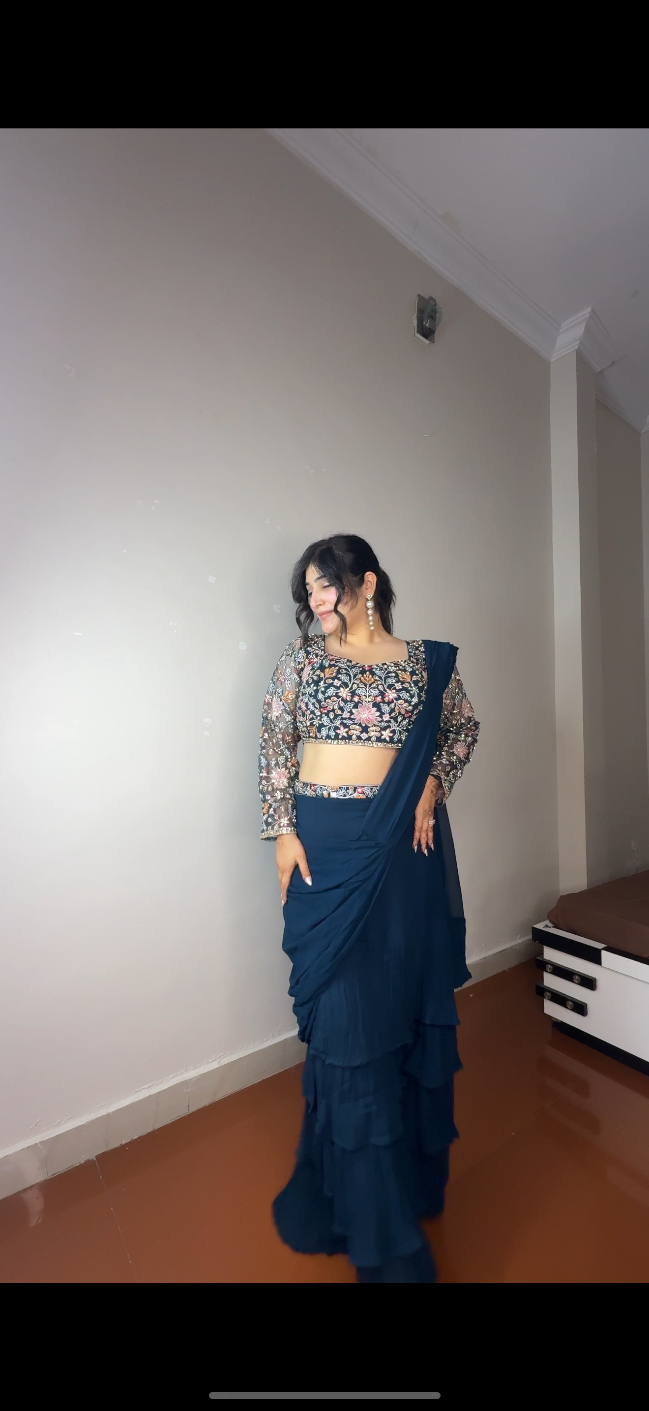 Predrape flower saree