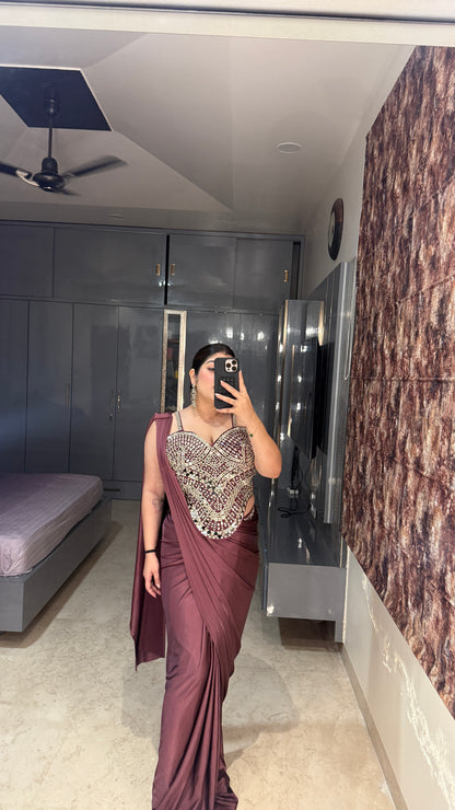 Mirror work saree(wine)