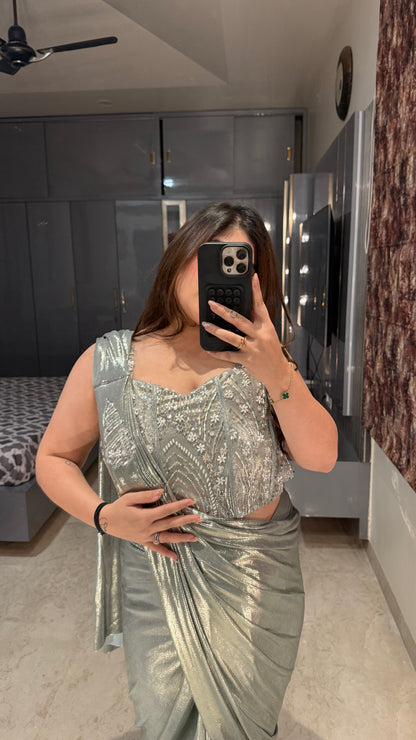 Slivergreen Metallic saree