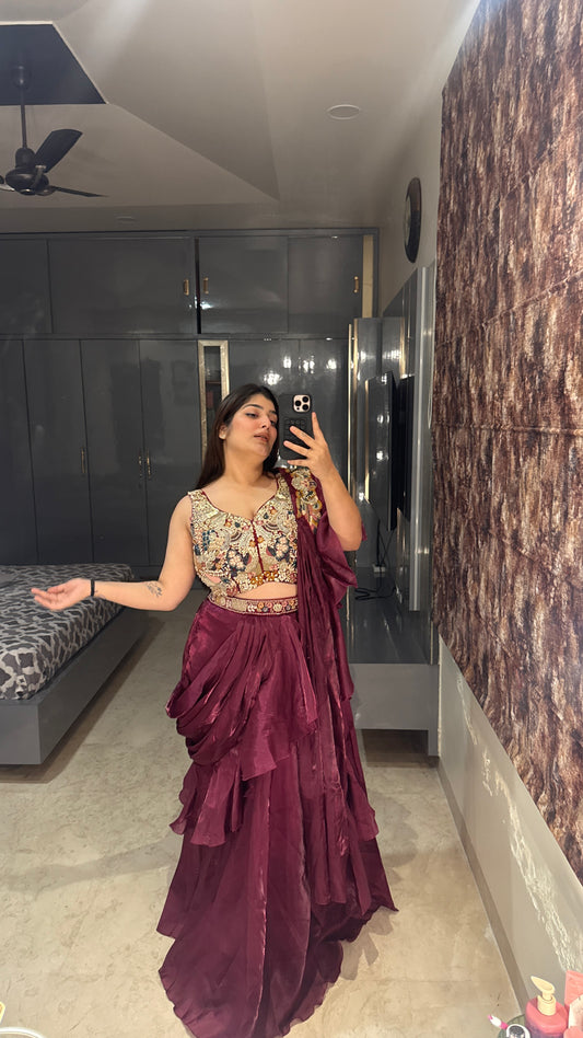 Ruffle saree(purple)