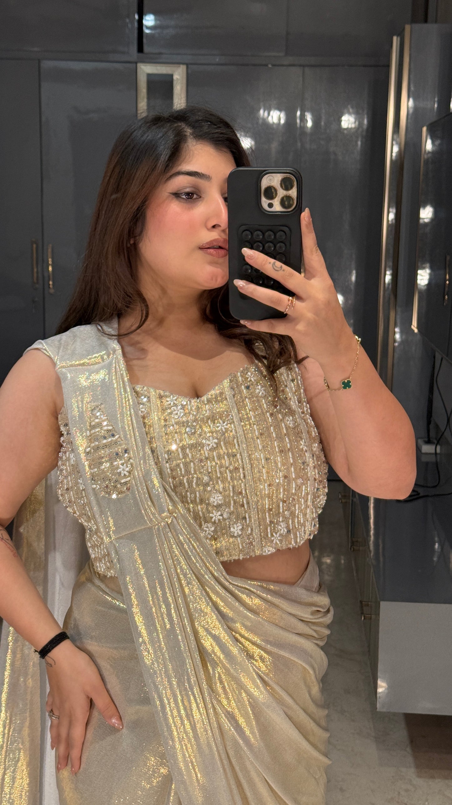 Whitish golden Metallic Saree