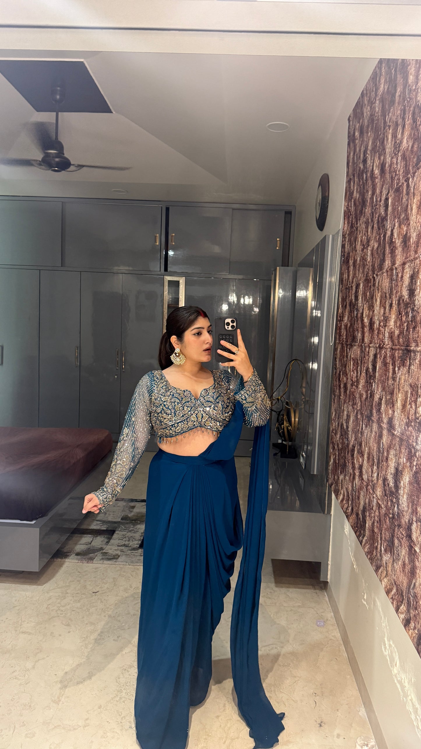 Deep neck handwork saree