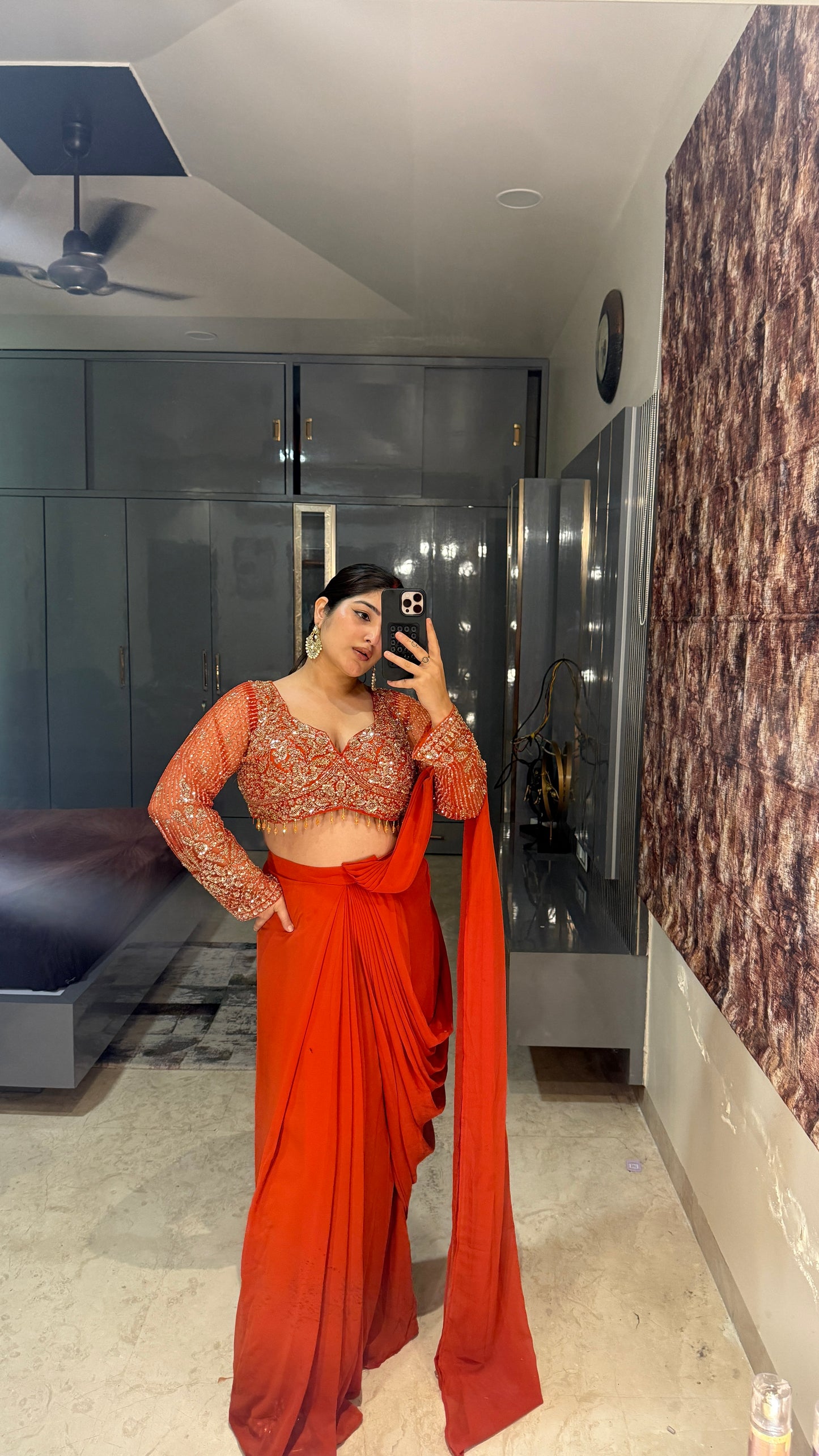 Deep neck handwork saree