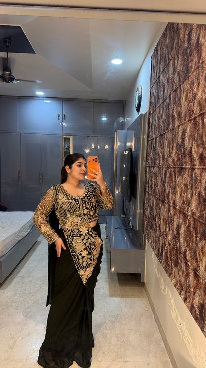 Tropical saree(bottle green)