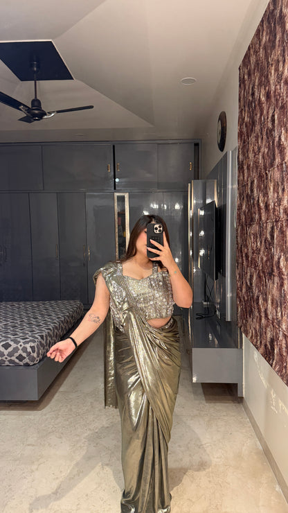 Metallic saree green