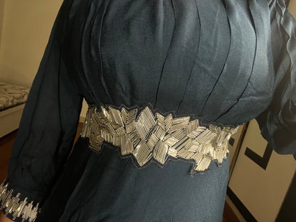 Blue gown with tube light belt