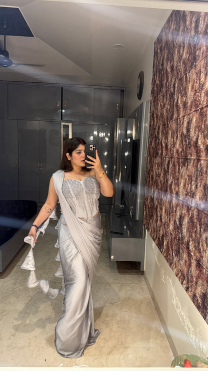 Premium corset saree silver