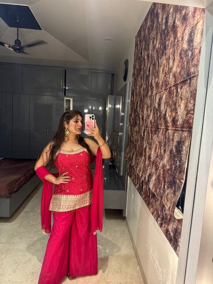 Bandhej plazo set(pink)