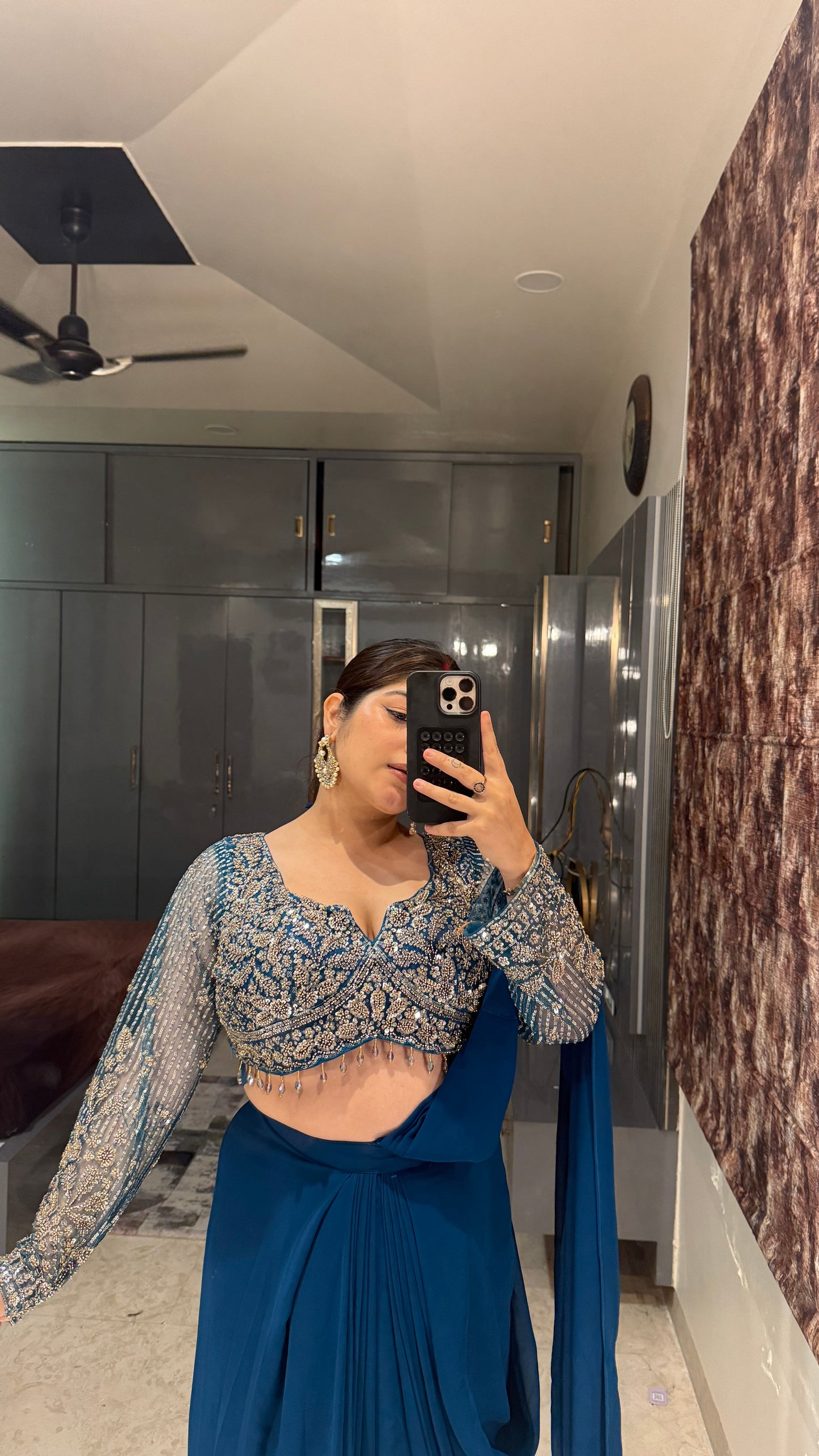 Deep neck handwork saree