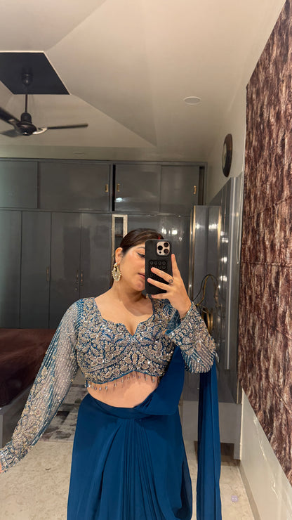 Deep neck handwork saree