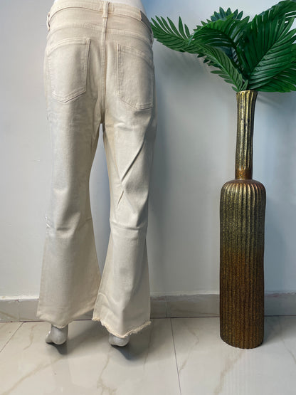Beige high waist straight fit jeans