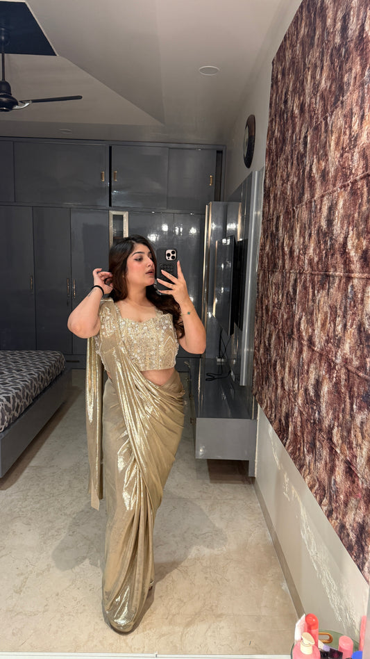 Metallic saree Light golden