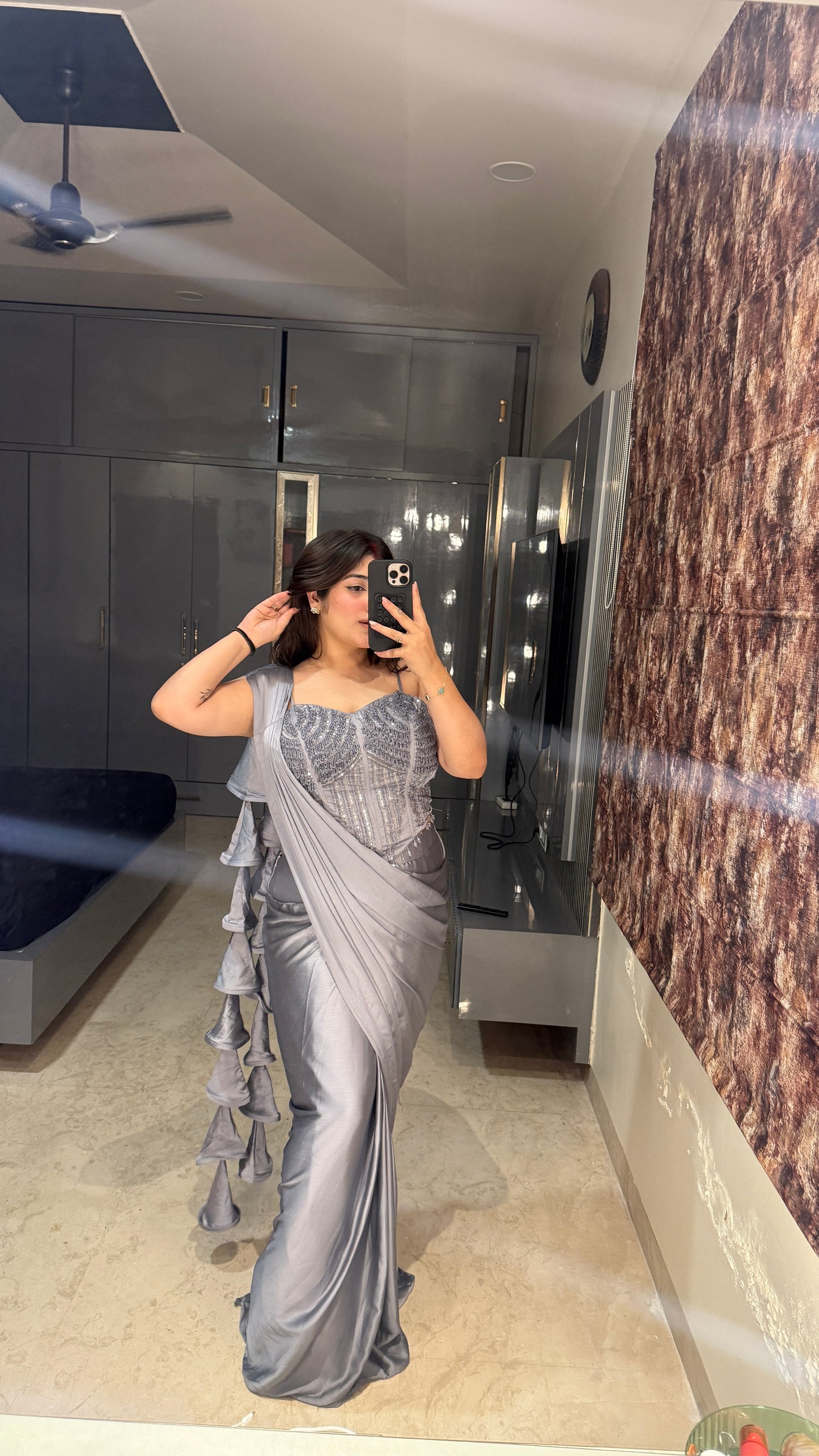 Premium corset saree ( dark grey)
