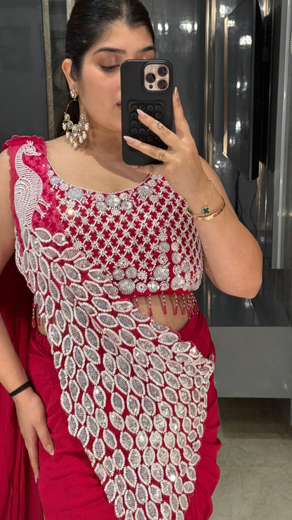 Heavy pallu saree( rani pink)