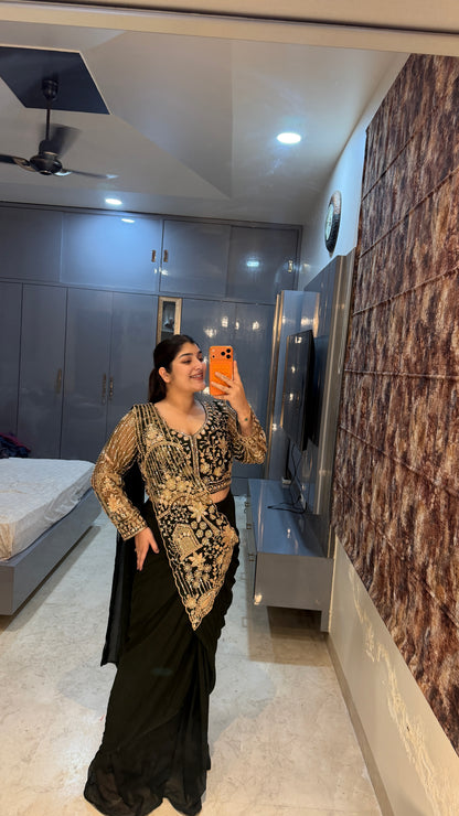 Tropical saree(bottle green)