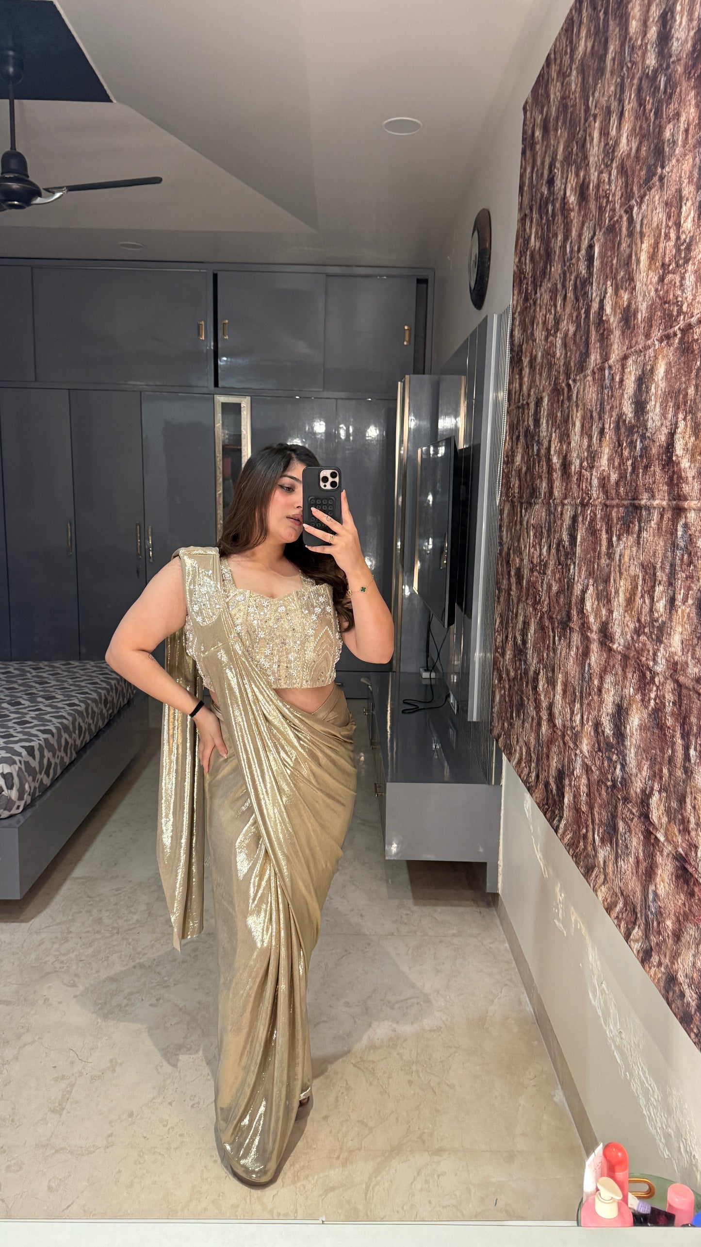Metallic saree Light golden