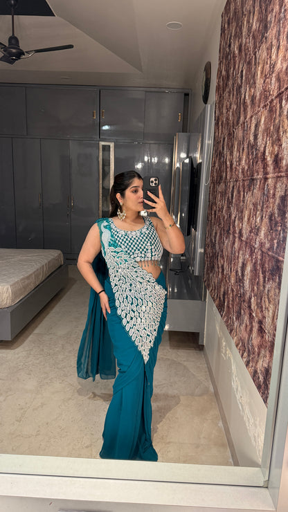Heavy pallu saree(rama green)