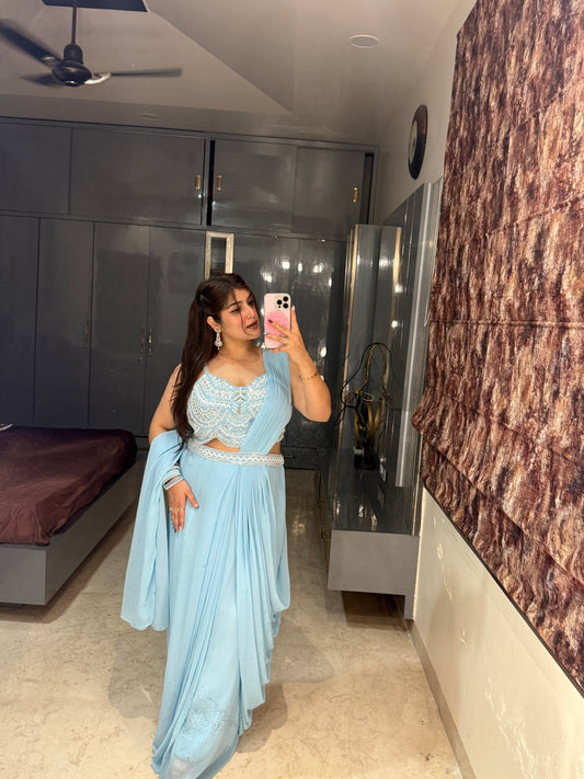 Blue pearl saree