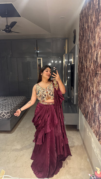 Ruffle saree(purple)