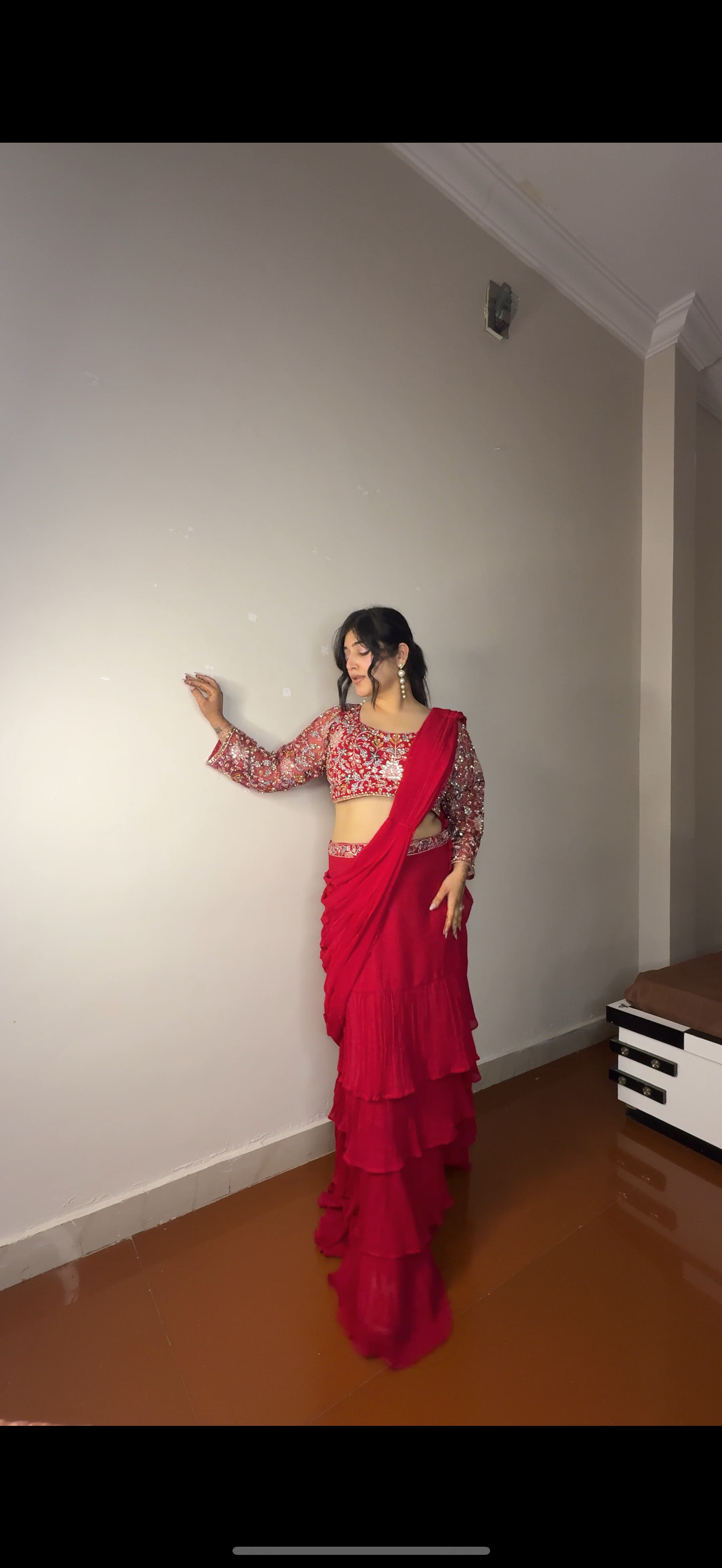 Predrape flower saree