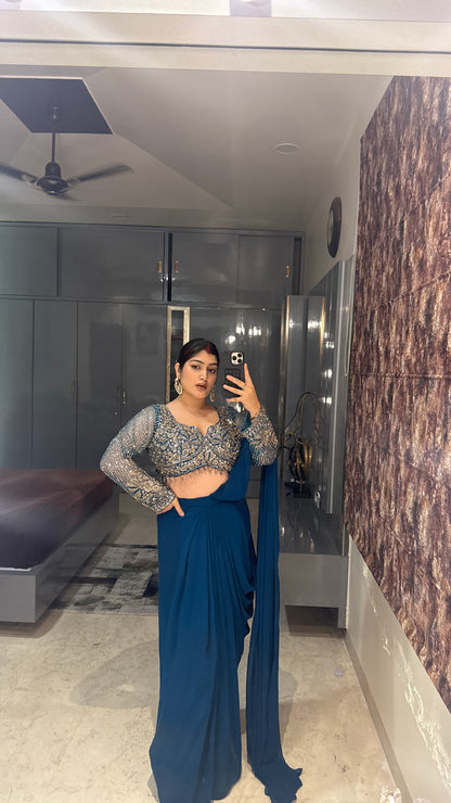 Deep neck handwork saree