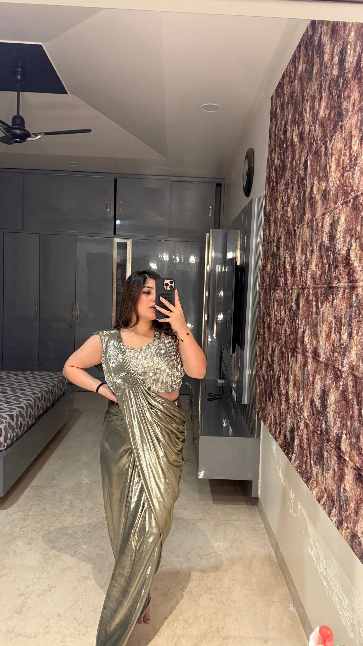 Metallic saree green