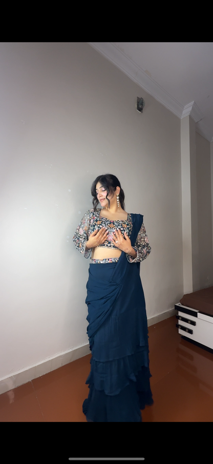 Predrape flower saree