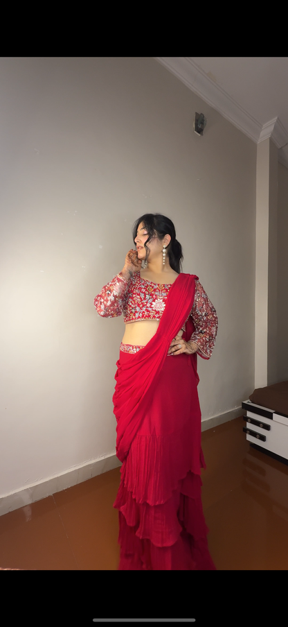 Predrape flower saree